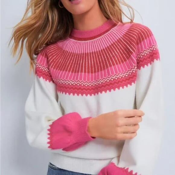 HYACINTH HOUSE Sweaters - Tuckernuck Hyacinth House Dove Fair Isle Pink Mock Neck Sweater Cottagecore XS